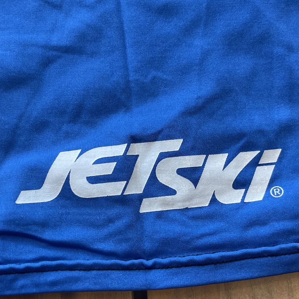 Vintage Kawasaki Jet Ski Mens Blue White Short Sleeve Rashguard Size Extra Small
